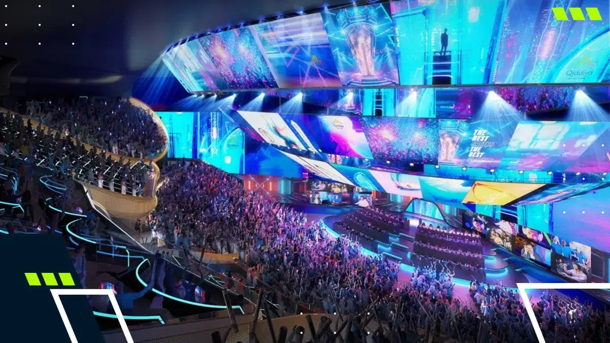 Arena do Esports World Cup lotada de fãs durante um evento ao vivo de esports